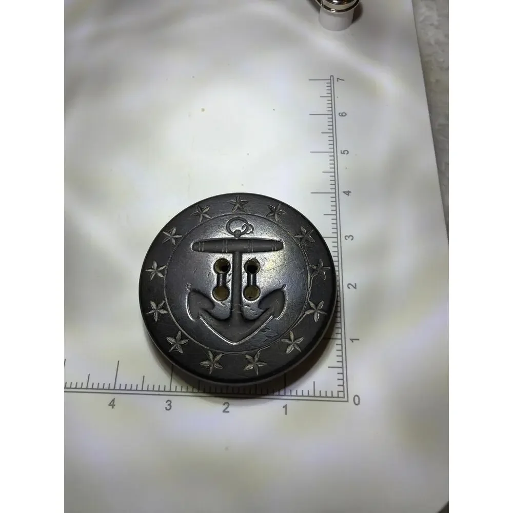 Vintage Black Anchor Nautical Button Metal Inlay Stars A W R Co Military Style